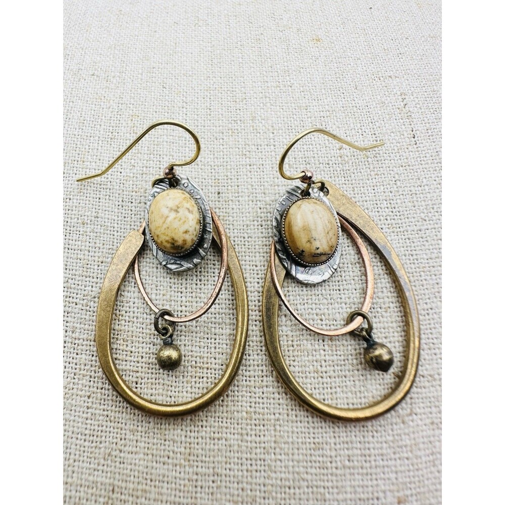 Teardrop Mixed Metal Jasper Dangle Earrings